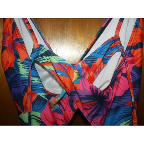 Plus Size Cutout Knotted One-Piece Swimsuit 3X Palm Party Colorful Beach Lake - Picture 6 of 7